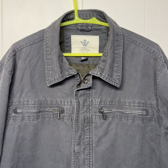 Wenven Military Style Button Snaps Full Zip Canvas Jacket Lined Gray Men XL GUC - Picture 2 of 12
